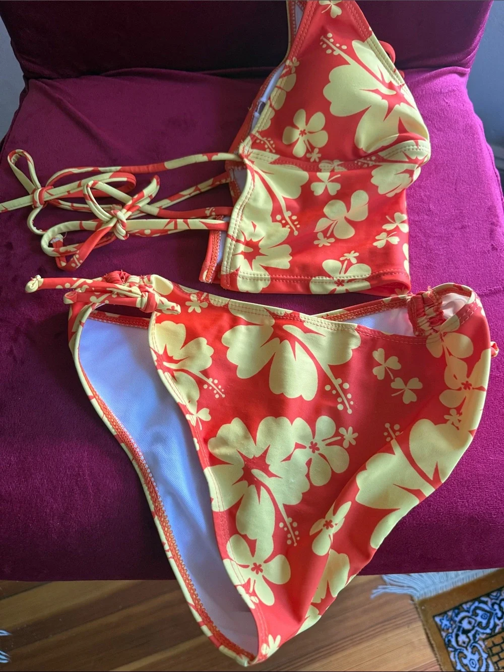 Girls' Red & Yellow Floral Tankini Swim Set